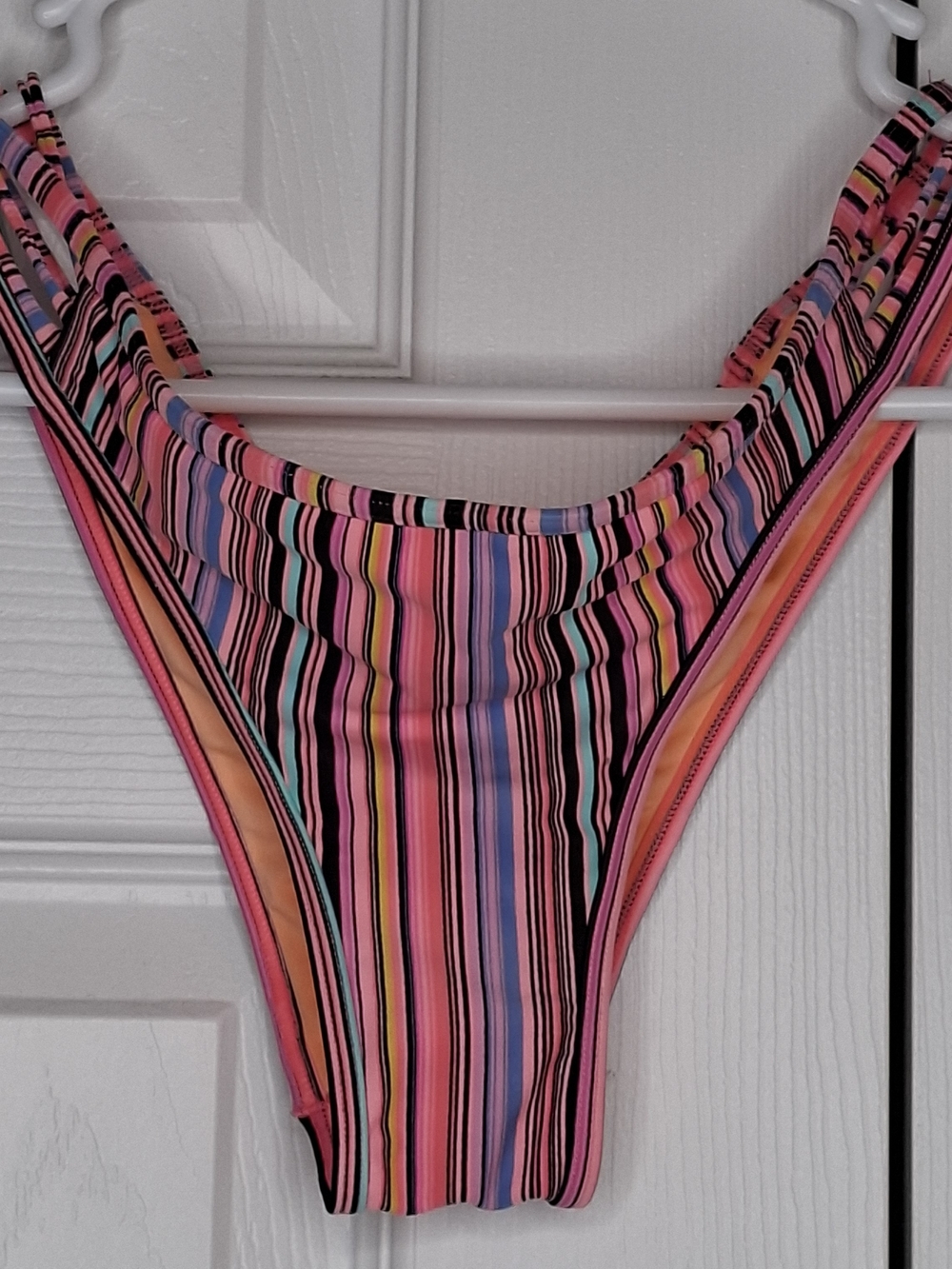 Victoria's Secret Pink Multi-Stripe Bikini Bottom Cut Outs on Side in Size Small